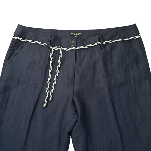 NWT Navy Blue Linen Blend Straight Leg Pants Lightweight Plus Size - Picture 2 of 9